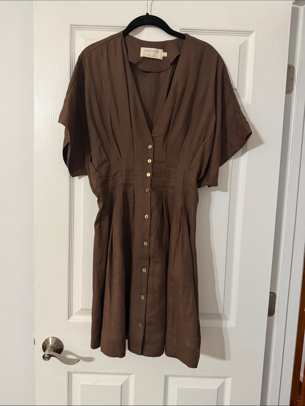 The Tobie Linen Pleated Mini Shirt Dress by Exquise (Anthropologie)